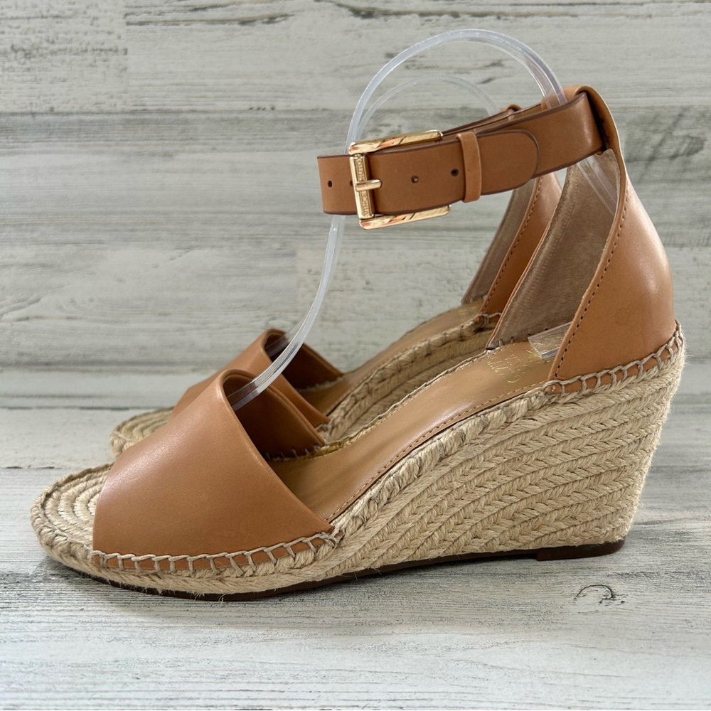 VINCE CAMUTO Leera Tan Leather Wedge Espadrille Sandals 10M